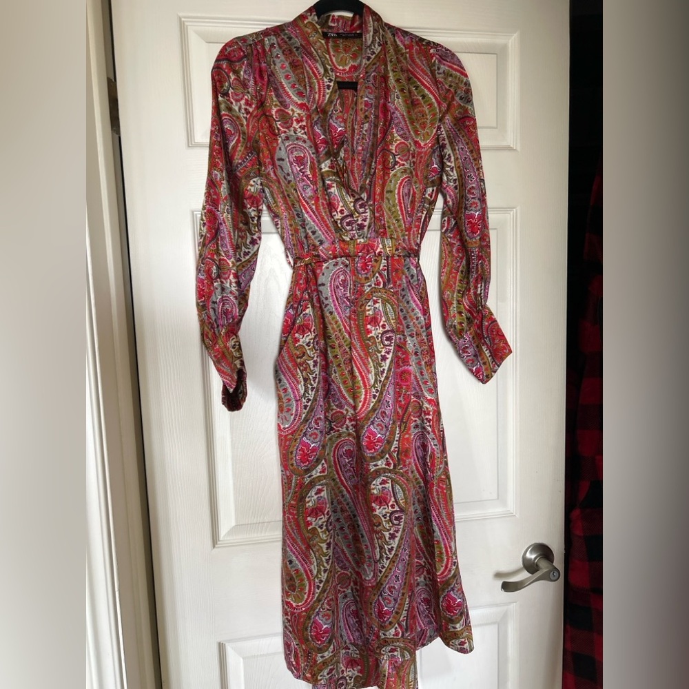 Zara Multicolor Paisley L Sleeve midi dress
